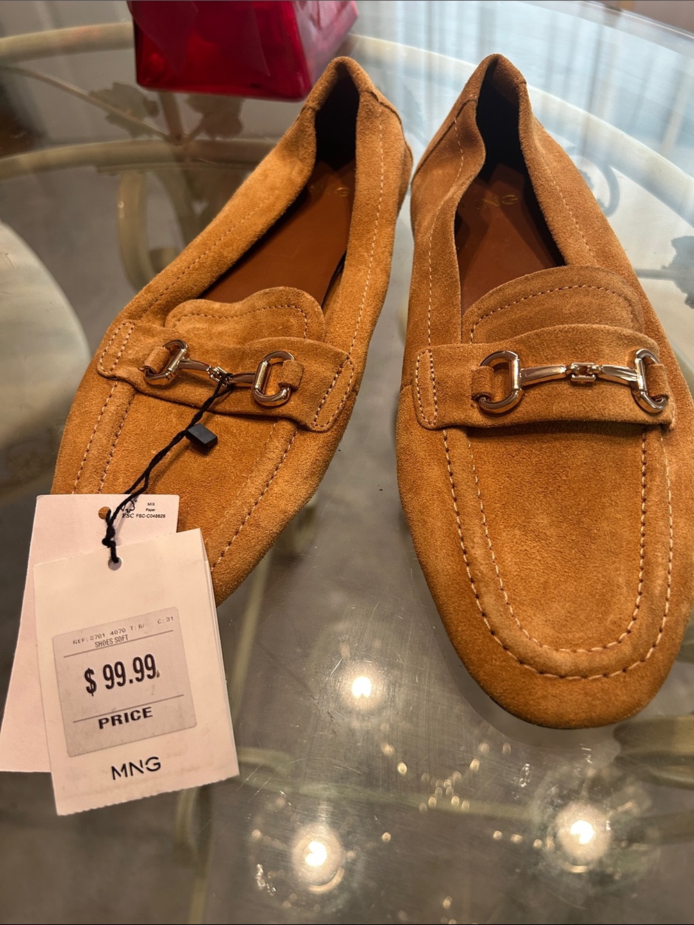 MNG Women’s Tan Suede Loafers with Metal Bit